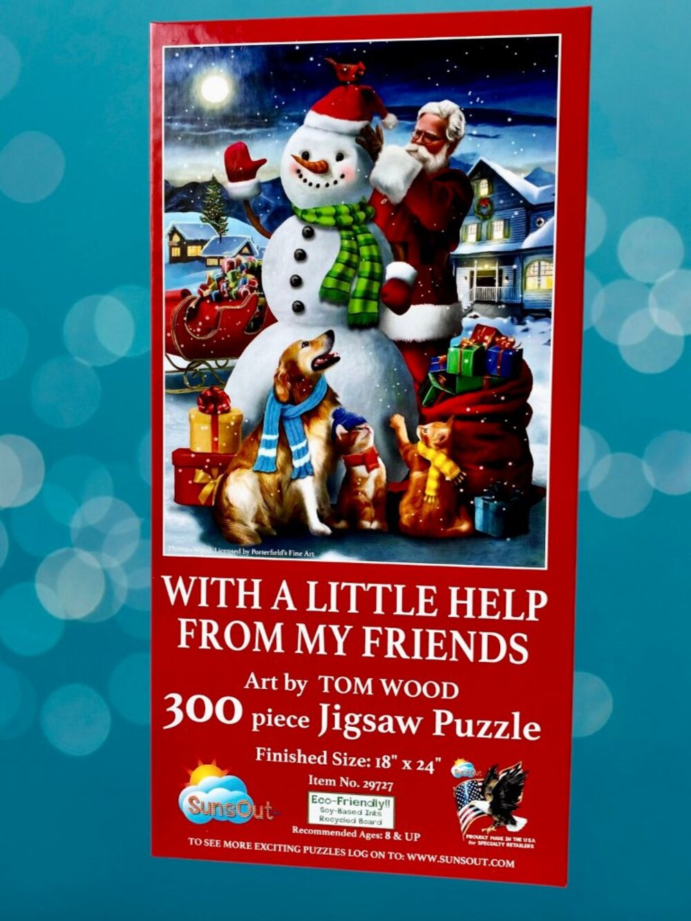 SunsOut Puzzle 300 Piece Jigsaw WITH A LITTLE HELP FROM MY FRIENDS Santa Snowman